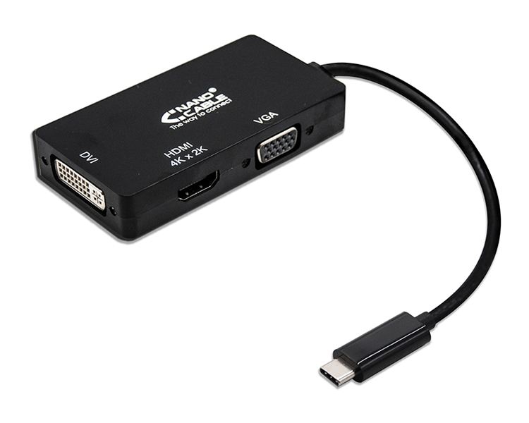 CONVERSOR USB-C A VGA / DVI / HDMI 3 EN 1 10CM NANOCABLE