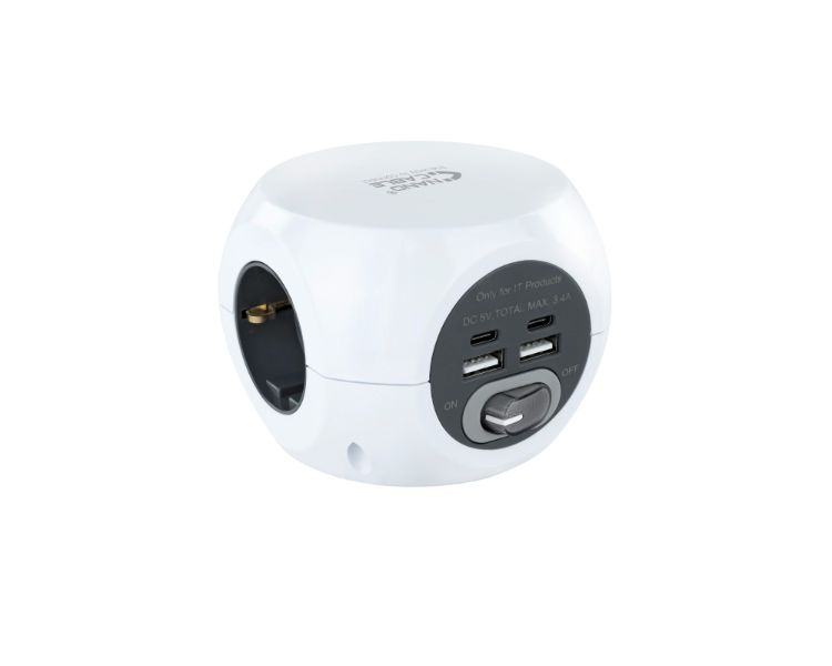 BASE DE 3 ENCHUFES x4USB (2 USB A + 2 USB-C) + INTERRUPTOR BLANCO NANOCABLE