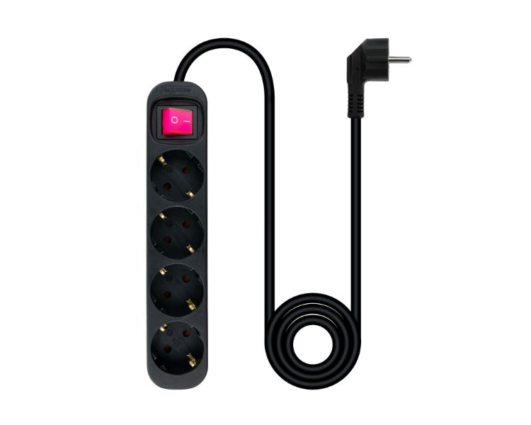 REGLETA PROTECTORA 4 TOMAS CON INTERRUPTOR NEGRO NANOCABLE