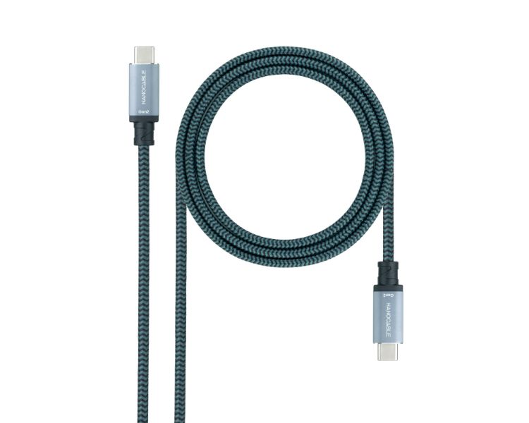 CABLE USB 3.1 GEN2 10Gbps 5A 4K/60Hz, USB-C/M USB-C/M 0.5 M GRIS/NEGRO NANOCABLE