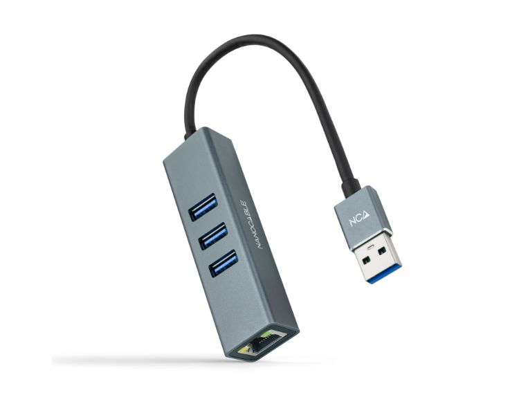 CONVERSOR USB 3.0 A ETHERNET GIGABIT + 3xUSB 3.0 15cm GRIS NANOCABLE