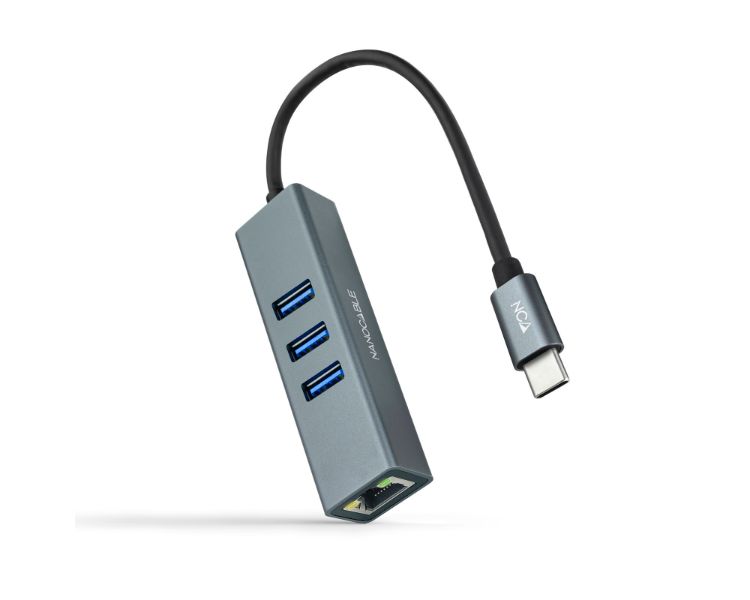 CONVERSOR USB-C A ETHERNET GIGABIT + 3xUSB 3.0 15cm GRIS NANOCABLE