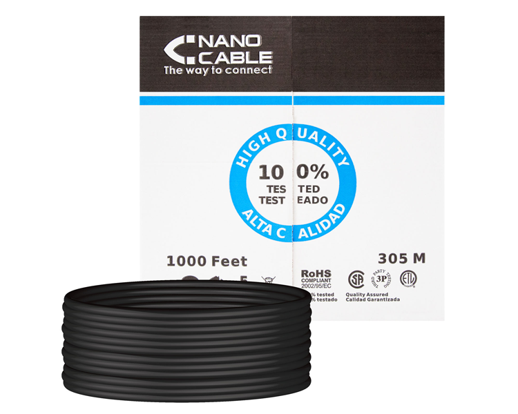 BOBINA CABLE DE RED RJ45 CAT5E UTP RIGIDO AWG24 IMPERMEABLE EXT 305M NANOCABLE