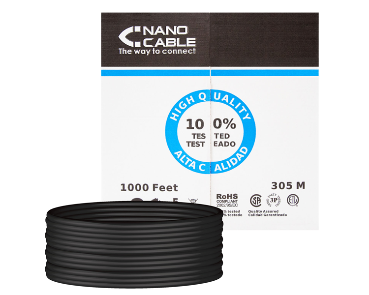 BOBINA CABLE DE RED RJ45 CAT6 UTP RIGIDO AWG24 IMPERMEABLE EXT 305M NANOCABLE