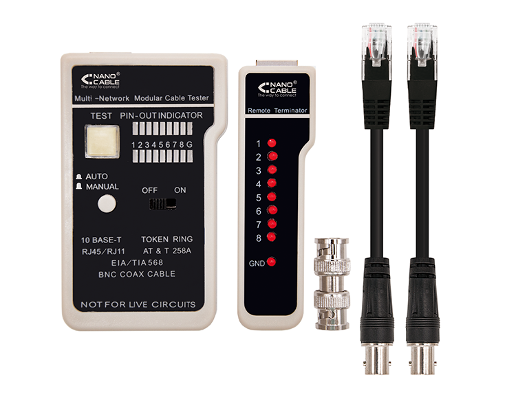 TESTEADOR PARA CABLE RJ11/RJ12/RJ45/COAXIAL NANOCABLE