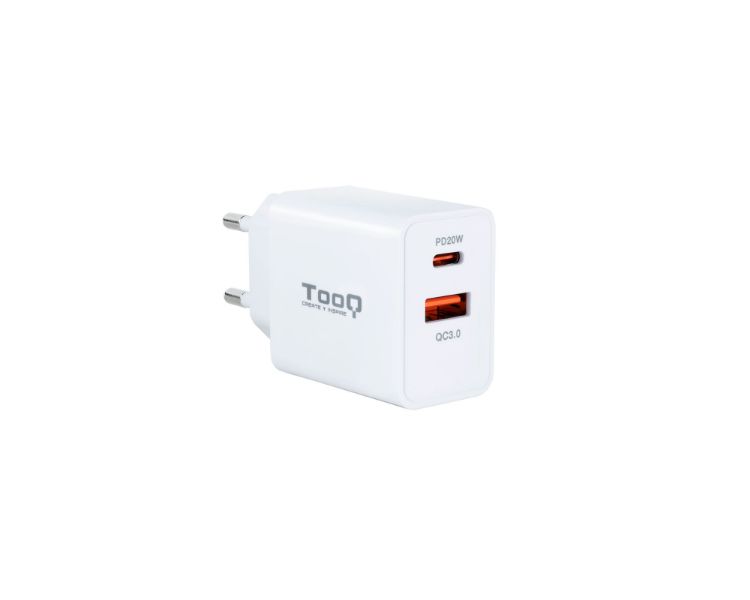 CARGADOR PARED AUTOMATICO 1XUSB + 1XUSB-C 20W 0.8A BLANCO TOOQ