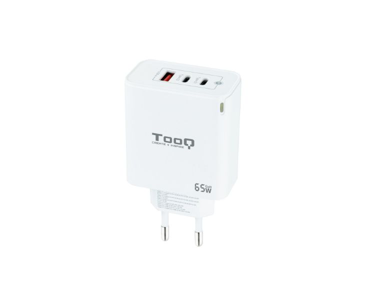 CARGADOR PARED/VIAJE GaN 2xUSB-C/PD + USB-A/QC 65W BLANCO TOOQ