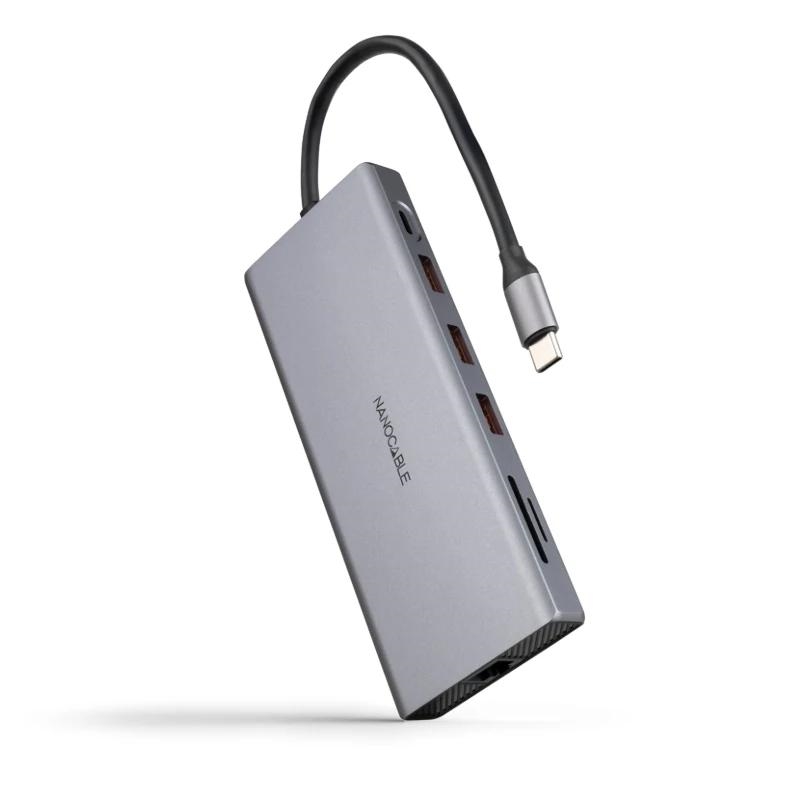 Nanocable Hub 12en1 USB-A/C+HDMI+DP+RJ45+TF+SD+AU