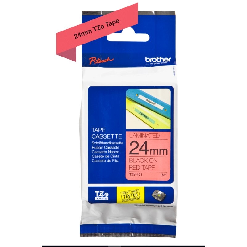 Brother TZe451 cinta laminada 24mm Negro/Rojo 8m