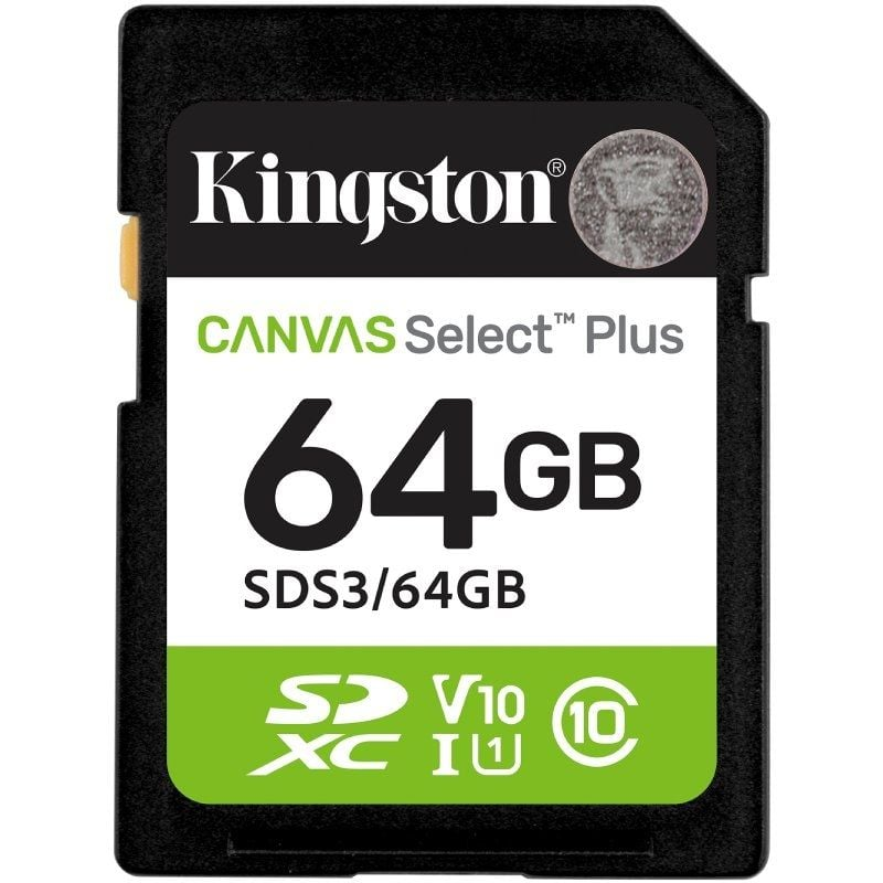 SECURE DIGITAL HC 64 GB CANVAS SELECT PLUS GEN3 CLASE10 KINGSTON