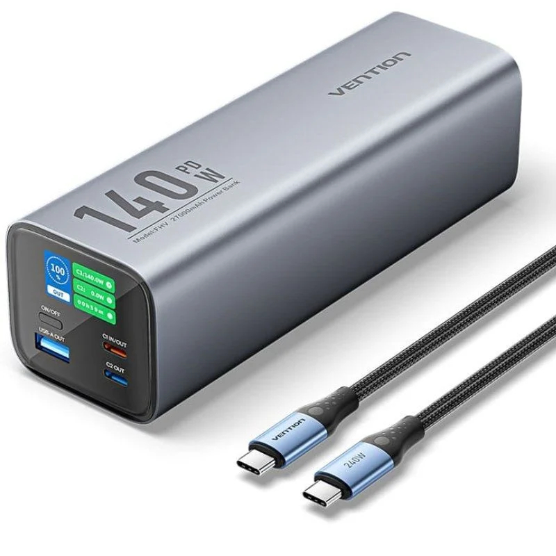 POWER BANK 27000mAh 140W + CABLE USB-C/LIGHTNING GRIS VENTION
