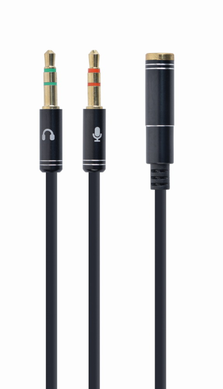 CABLE ADAPTADOR GEMBIRD-HEMBRA 4PINES 3,5MM A 2 STEREO 3,5MM NEGRO, C.METALIC