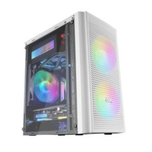 CAJA MICROATX GAMING MARS GAMING MC300 WHITE FRONTAL MESH 3xVENTILADORES 120mm RGB LATERAL DE CRISTA