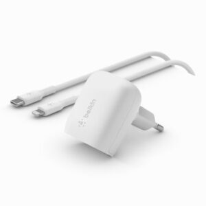 CARGADOR USB BELKIN WCA006VF1MWH-B5 BOOST CHARGE USB-C 20W BLANCO + CABLE LIGHTNING 1M