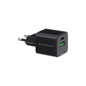 CARGADOR USB GAN CONCEPTRONIC 20W 1xUSB-C PD 1xUSB-A COLOR NEGRO