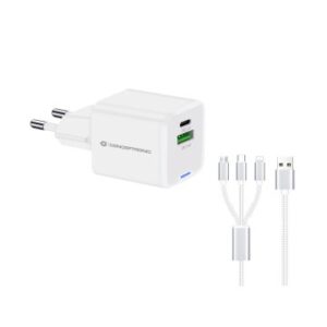 CARGADOR USB GAN CONCEPTRONIC 33W 1xUSB-C 1xUSB-A INCLUYE CABLE 3-1 BLANCO