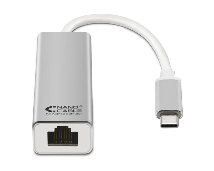 CONVERSOR USB-C A ETHERNET 10/100/1000 Mbps 15 CM PLATA NANOCABLE