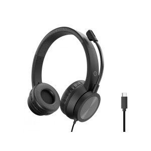 HEADSET CONCEPTRONIC POLONA05B CONEXION USB-C MICROFONO FLEXIBLE CONTROL VOLUMEN REDUCCION DE RUIDO