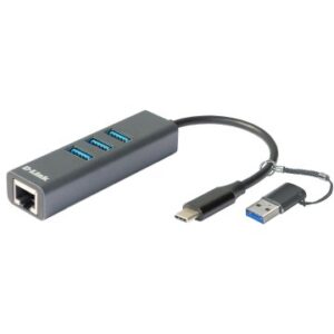 HUB USB C D-LINK A 3 PUERTOS USB3.0 + 1 RJ-45 INCLUYE ADAPTADOR USB Type-C/USB Type-A