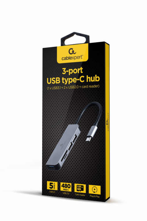 HUB USB TIPO-C DE 3 PUERTOS USB 3.1 Y USB 2.0 CON LECTOR DE TARJETAS