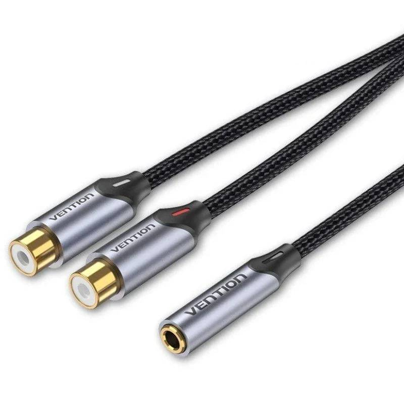 CABLE AUDIO ESTEREO JACK 3.5/H 2xRCA/M 0.3 M GRIS VENTION