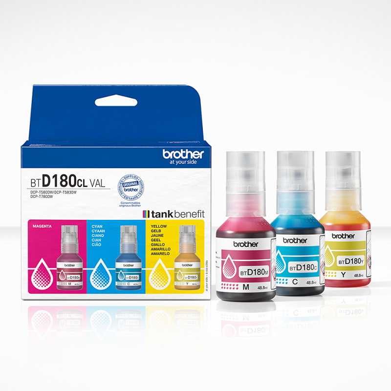 PACK BOTELLAS TINTA MAGENTA/CIAN/AMARILLO BTD180CLVAL BROTHER