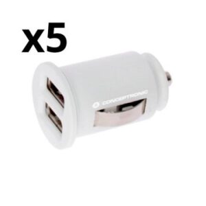 KIT 5 UNIDADES CARGADOR NORTESS 2.4A 2 PUERTOS USB 5V 12/24V COLOR BLANCO