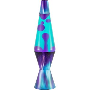 LAMPARA DE LAVA CLASSICA 2047EU CERA DE COLOR MORADO LIQUIDO DE COLOR TURQUEA