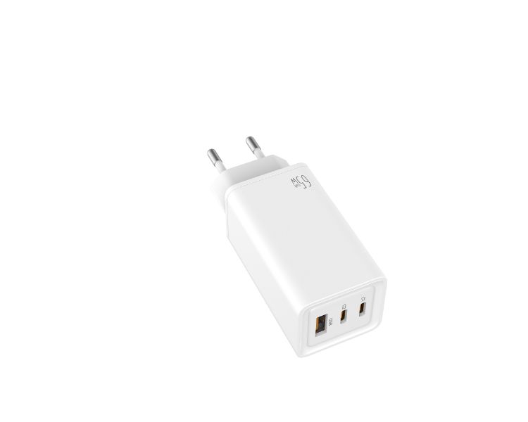 CARGADOR PARED/VIAJE GaN 2xUSB-C/PD + USB-A 65W BLANCO LEOTEC