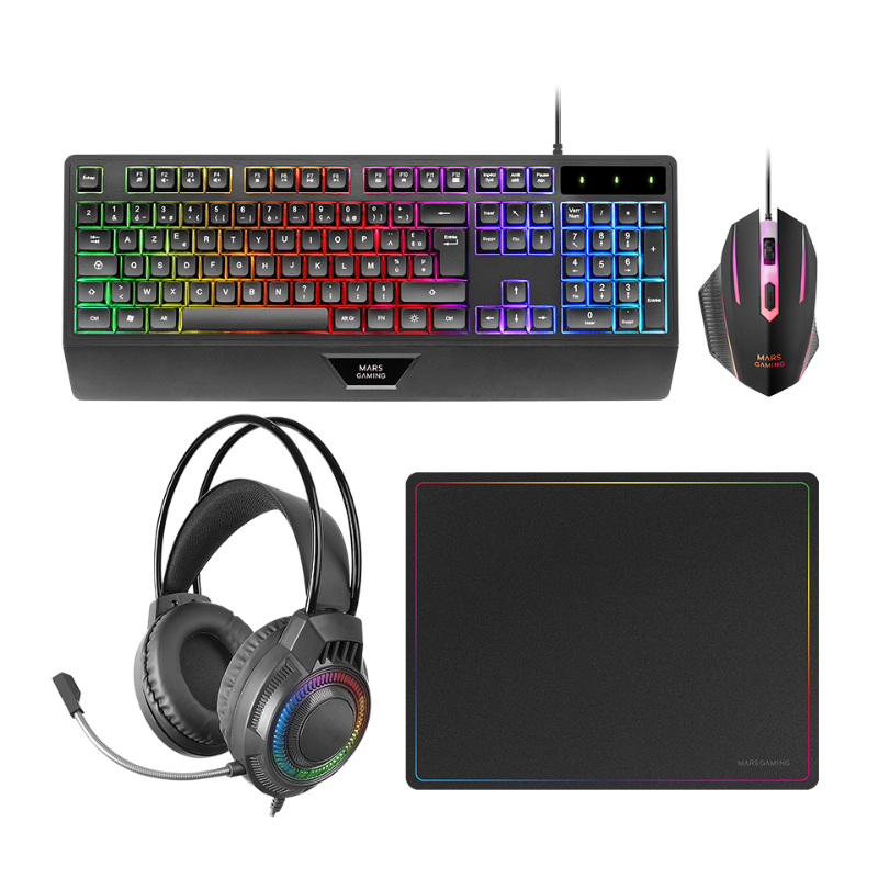KIT COMBO PACK 4EN1 RGB MCP124 PRO NEGRO MARS GAMING