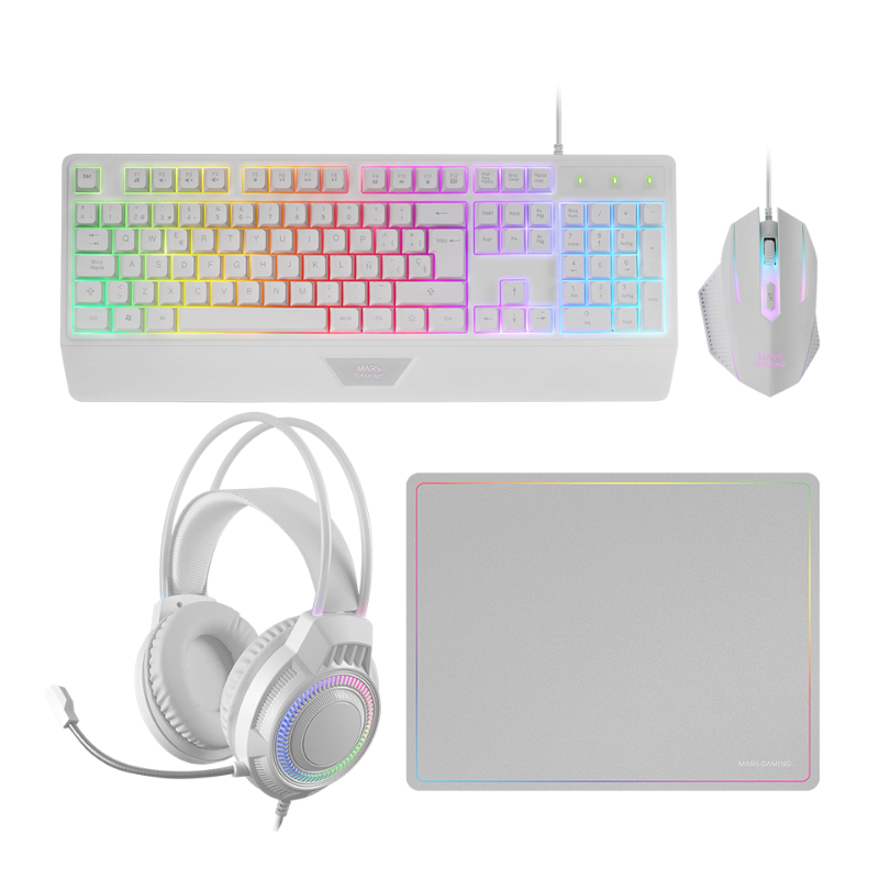 KIT COMBO PACK 4EN1 RGB MCP124 PRO BLANCO MARS GAMING