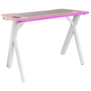 MESA MARS GAMING MGD RGB BLANCA CON TABLERO ROSA CHASIS ACERO TABLERO 100X60cm ALTURA 74cm RGB