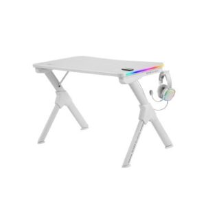 MESA MARS GAMING MGD RGB WHITE CHASIS DE ACERO TABLERO 110X60cm ALTURA 74cm CON DISEÑO DE FIBRA DE C