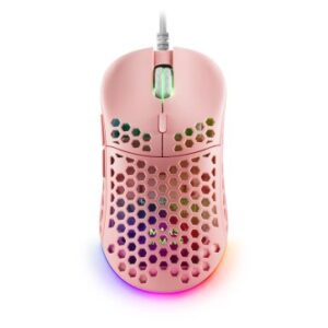 MOUSE MARS GAMING RGB MM55P DISE¾O HIVE PINK 12800dpi A825PRO SWITCH HUANO SUPERFICIE PERFORADA ILUM