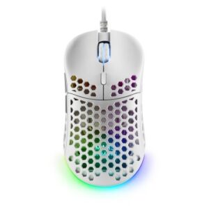 MOUSE MARS GAMING RGB MM55W DISE¾O HIVE WHITE 12800dpi A825PRO SWITCH HUANO SUPERFICIE PERFORADA ILU