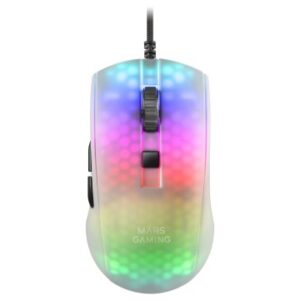 MOUSE MARS GAMING RGB MMR TRANSLUCIDO WHITE 12800DPI ULTRA LIGERO 58g ILUMINACION RGB SWITCHES MECAN