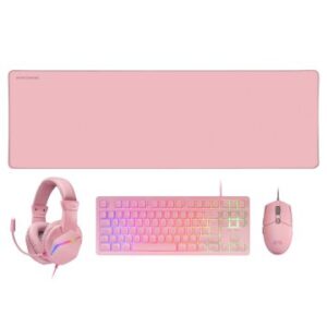 TECLADO MOUSE HEADSET Y ALFOMBRILLA MARS GAMING MCP-RGB3 PINK TECLADO TKL H-MECH RED MOUSE RGB