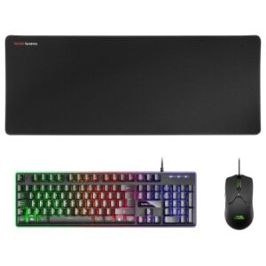 TECLADO MOUSE Y ALFOMBRILLA MARS GAMING MCPX NEGRO PORTUGUES TELCADO HIBRIDO H-MECH MOUSE ULTRA
