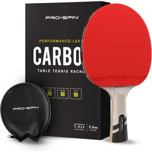 PALA DE PING PONG PRO-SPIN PREMIUM FIBRA DE CARBONO MADERA 7-PLY GOMA OFENSIVA ESPONJA 2mm FUNDA