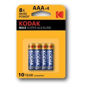 PILAS AAA KODAK SUPER ALCALINA MAX LR03 1150 mAh PACK 4 UNIDADES (ecotasas incluidas)