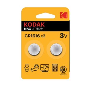 PILAS CR1616 KODAK BOTON LITIO 3V PACK 2 UNIDADES (ecotasa incl)