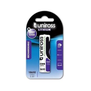 PILAS LR 18650 RECARGABLE UNIROS 2500mAh 3,6V PROTECTED BLISTER 1 UNIDAD (ecotasa incl)