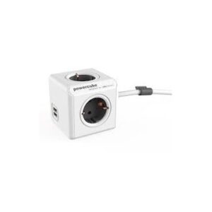 POWERCUBE ORIGINAL 2 USB + 4 TOMAS CORRIENTE  3metros cable + soporte. REGLETA COLOR WHITE/GREY