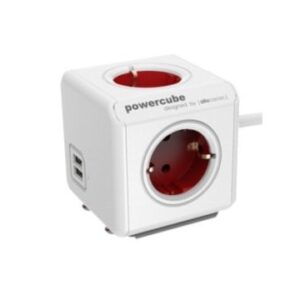 POWERCUBE ORIGINAL 2 USB + 4 TOMAS CORRIENTE  3metros cable + soporte. REGLETA COLOR WHITE/RED