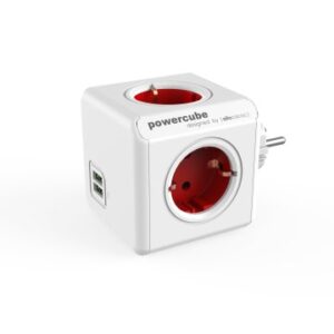 POWERCUBE ORIGINAL  2 USB 5 TOMAS DE CORRIENTE.  REGLETA COLOR WHITE/RED