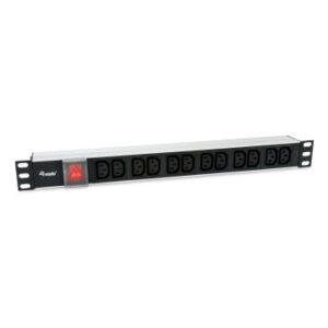 REGLETA ALIMENTACION ALUMINIO RACK 19" 1U 12 TOMAS IEC C13 CON INTERRUPTOR CABLE 1.8m