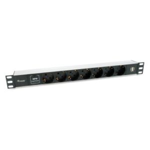 REGLETA ALIMENTACION ALUMINIO RACK 19" 1U 7 TOMAS TIPO SHUCKO EURO + 2 TOMAS USB CON PROTECTOR SPD C