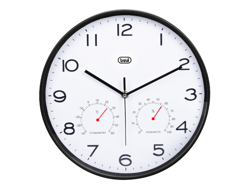RELOJ PARED TREVI OM 3510 T 30CM WALL CLOCK+TERM.+HYGROM. BLACK