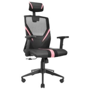 SILLA ERGONOMICA MARS GAMING MGC-ERGO NEGRA CON DETALLES EN ROSA RESPALDO EN MALLA TRANSPIRABLE AJUS
