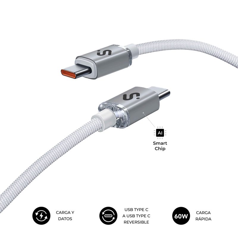 CABLE OPTIMUS 60W USB-C/USB-C 1 M BLANCO SUBBLIM
